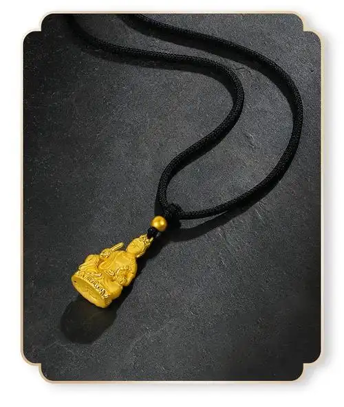 足金生肖佛文殊菩萨护身符兔属兔吊坠黄金项链男士硬金本命年观音挂坠