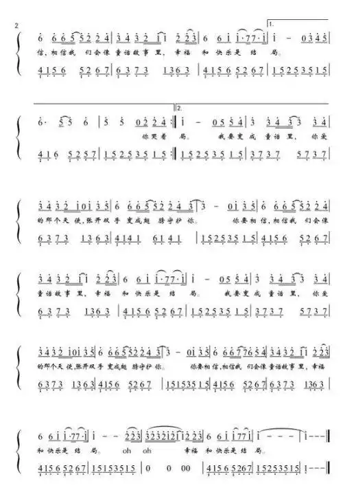 谁有《童话》电子琴双手弹奏的简谱