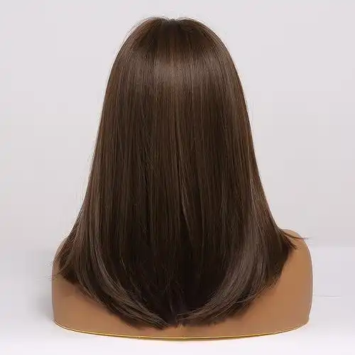 假发女士wigs八字刘海棕色中长长直发发尾卷其它假发
