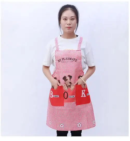 成人卡通双肩背带围裙厨房防污水防油无袖罩衣广告印字