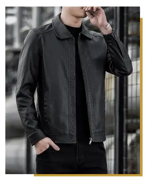 罗蒙品牌翻领皮衣男士机车皮夹克男装2022新款春秋成熟稳重休闲皮外套