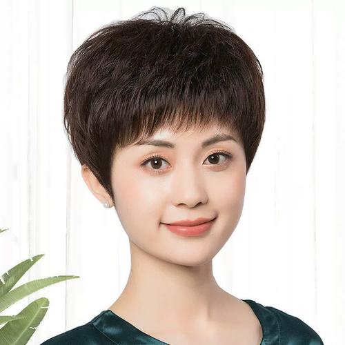 促假发套女全头逼真中老年假发女短发真发圆脸妈妈假发真头发全品