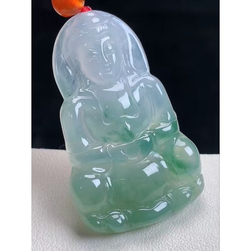 随峰翡翠冰飘花正装玉观音玉坠男女款 缅甸料a货玉石观世音吊坠