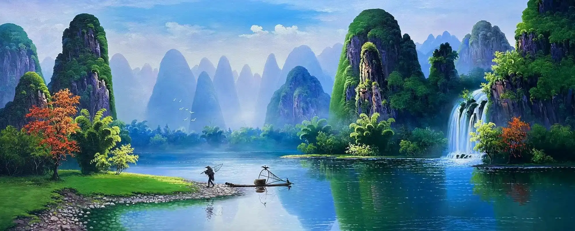 "尝试置身于这幅山水画中,仿佛能感受到大自然的壮丽与宁静