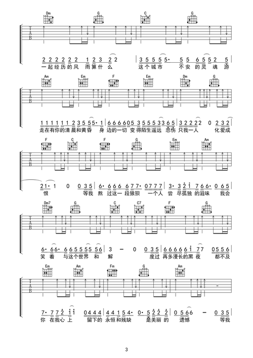 平凡的艾岩《美丽的遗憾》吉他谱-c调