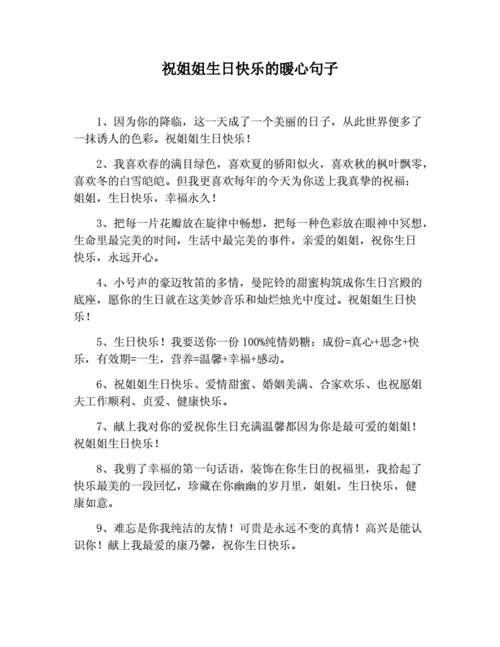 祝姐姐生日快乐的暖心句子.docx 7页