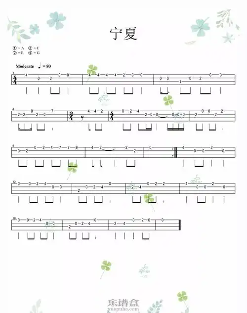 宁夏梁静茹 简单指弹 弹唱 尤克里里谱-对岸曲谱