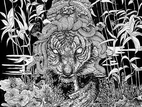 针管笔动物手绘黑白风格插画