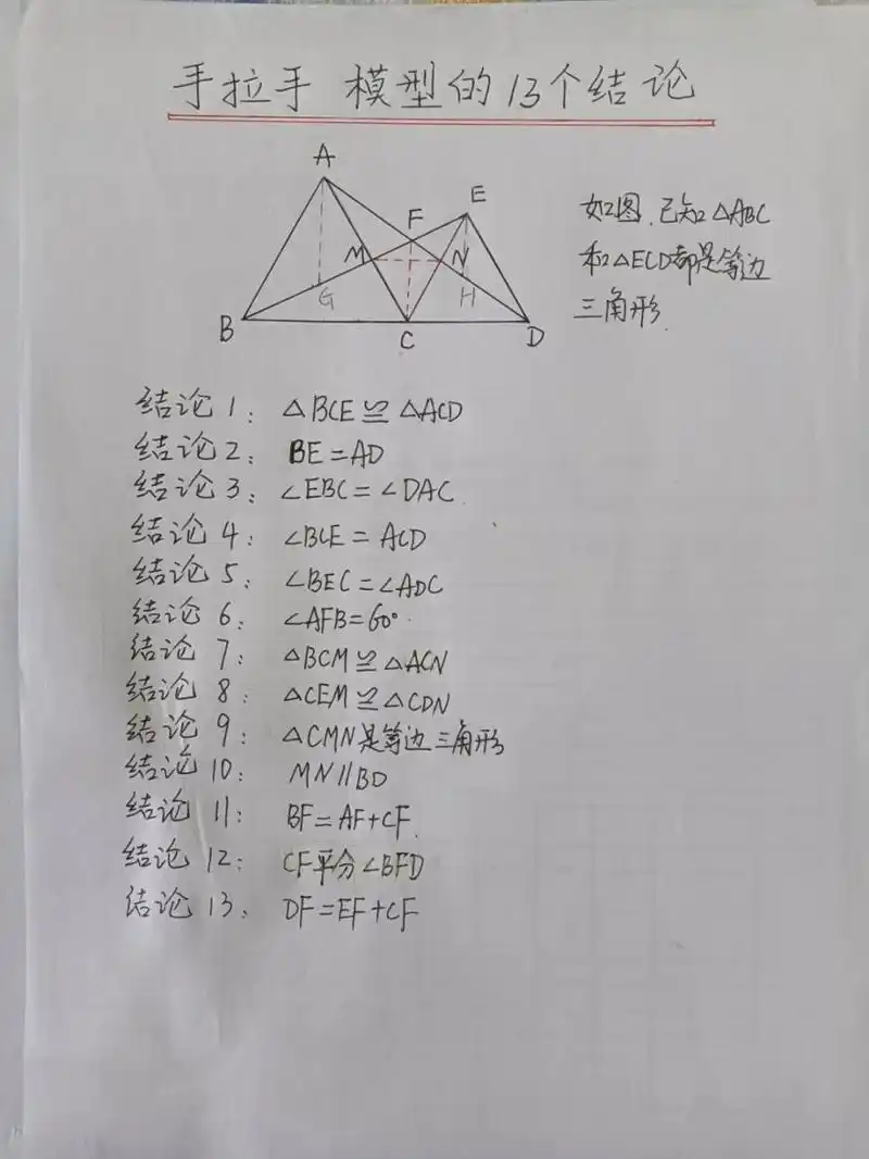 手拉手模型的13个结论及其证明 八年级数学上册《等边手拉手模型》的