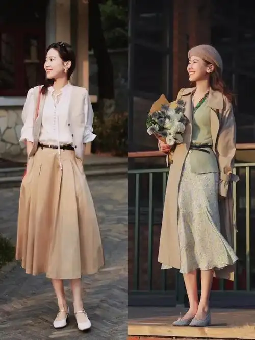 时尚潮流小个子穿法:优雅女人味的奶奶鞋与半身裙搭配组合