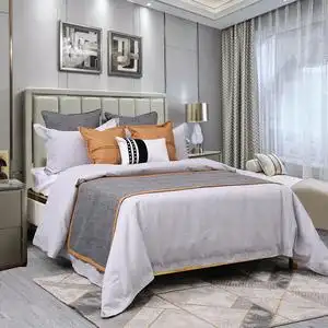 现代简约样板房间床上用品全套组合软装床品咖啡棕色灰色布艺搭配