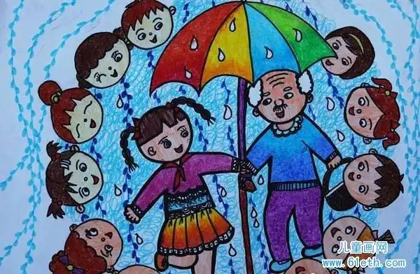 获奖的尊老爱幼主题儿童画作品