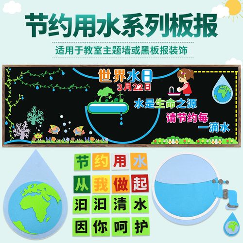 节约用水主题幼儿园教室走廊墙面环境布置材料小学黑板报装饰墙贴