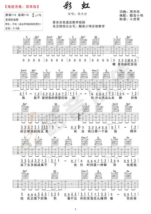 《彩虹吉他谱》_群星_c调_吉他图片谱1张
