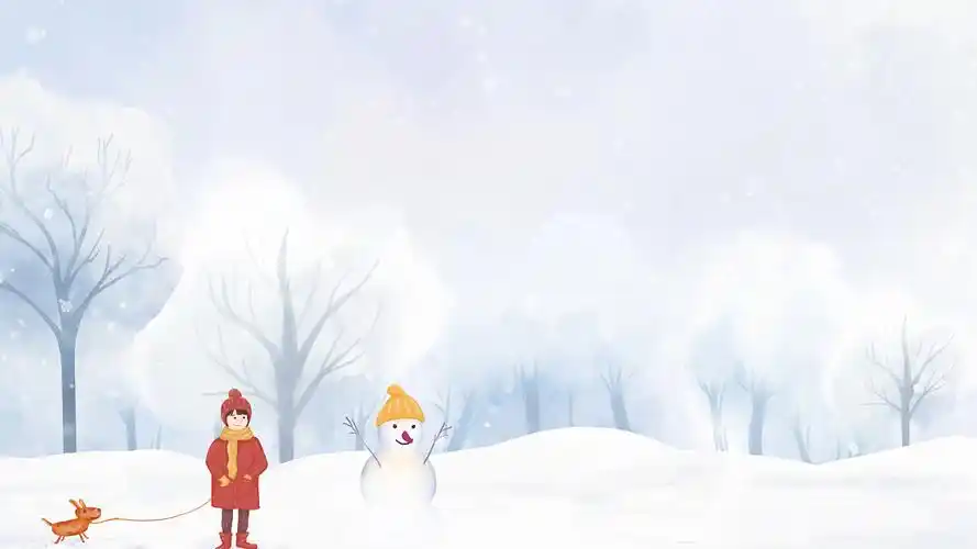 4k冬日雪景卡通插画唯美雪人背景ae模板纯白冬季雪花插画冬天背景