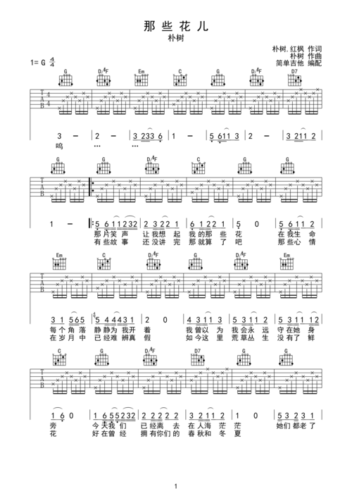 那些花儿吉他谱_g调弹唱谱_朴树_吉他弹唱视频_原版吉他谱_虫虫吉他
