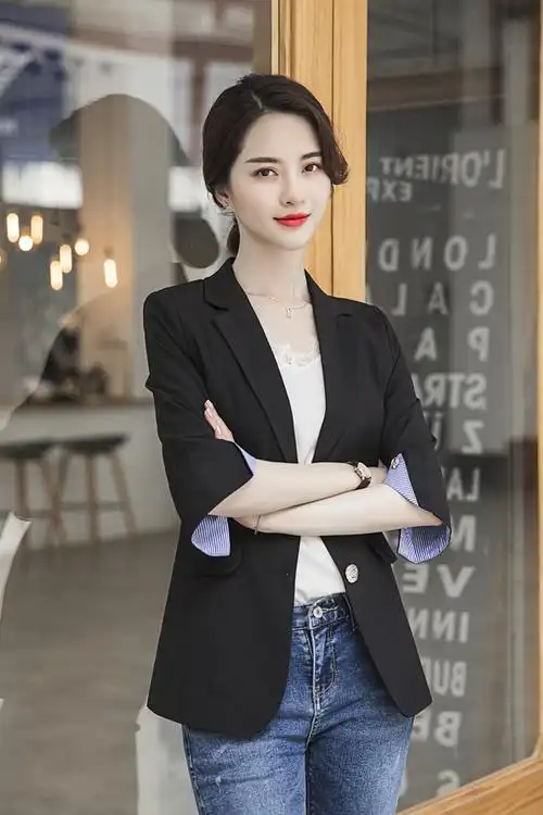大码修身显瘦中长款韩版西装休闲外套春秋黑色小西装女职业装正装西服