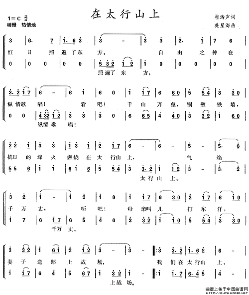 在太行山上(二声部)合唱谱