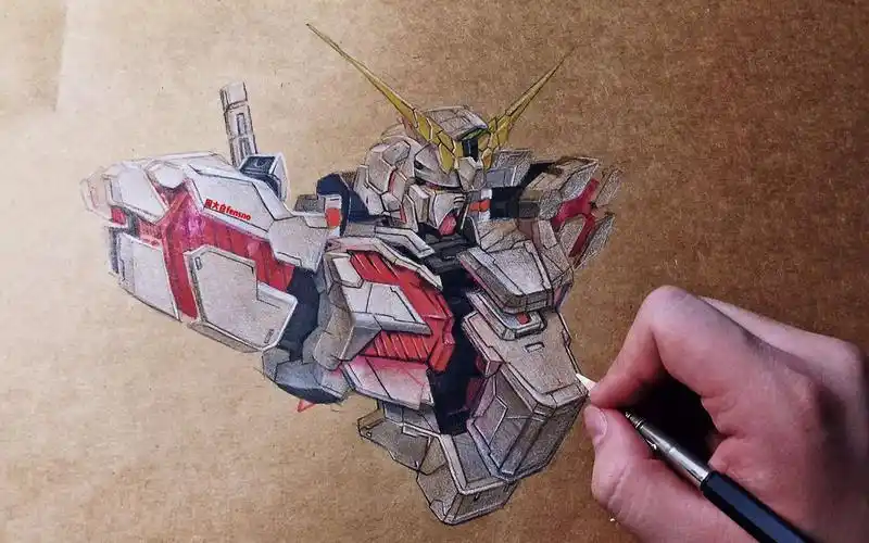 【新手教程向】边手绘画独角兽高达边讲解白彩铅用法_哔哩哔哩 (゜-゜