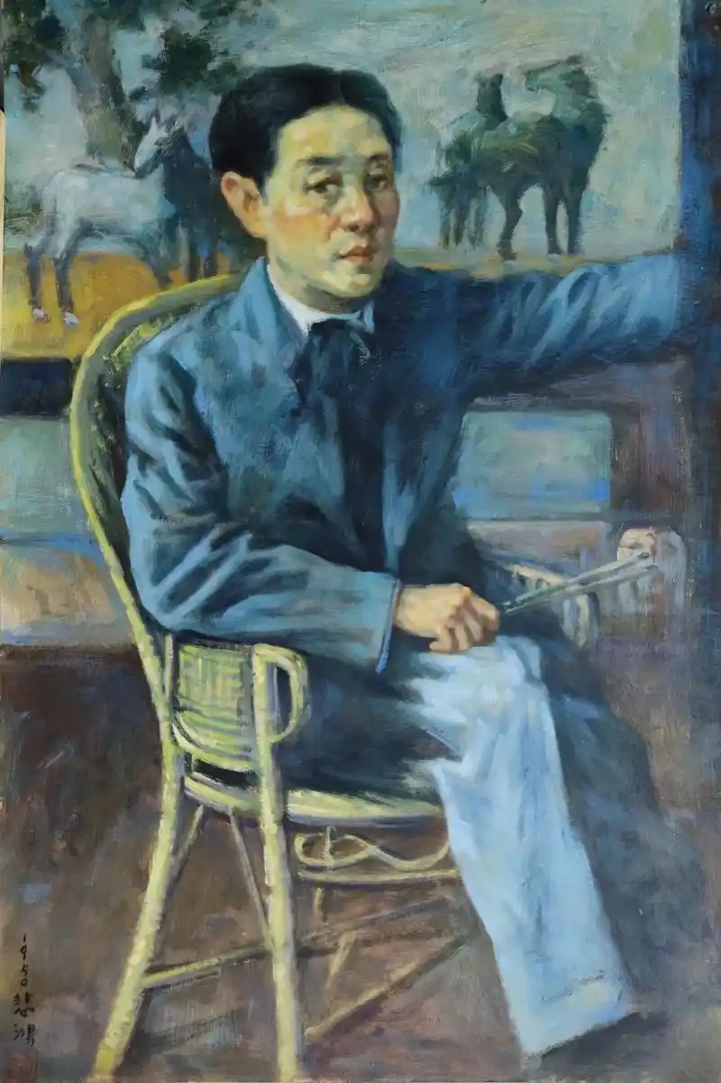 一代大师徐悲鸿先生的油画作品,包括他的自画像和他的妻子廖静文 - 抖