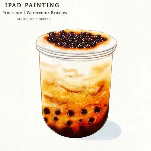 ipad水彩绘画过程珍珠奶茶