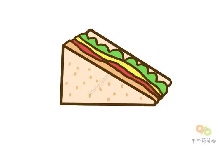 营养丰富的三明治简笔画