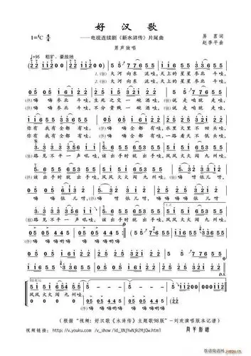好汉歌(电视剧《水浒传》主题曲) 歌谱简谱网