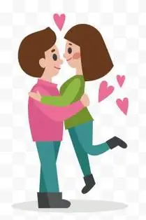 可爱卡通拥抱亲吻的情侣矢量