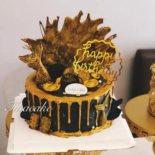 男士黑金《年年有鱼》双鱼座男友创意巧克力生日蛋糕上海同城