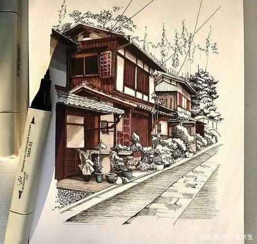 一组看了就会让人心情变好的马克笔风景画