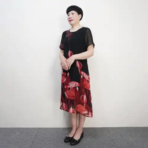 中长中老年妈妈夏装连衣裙款女5060岁婆婆长裙时尚中老年女装