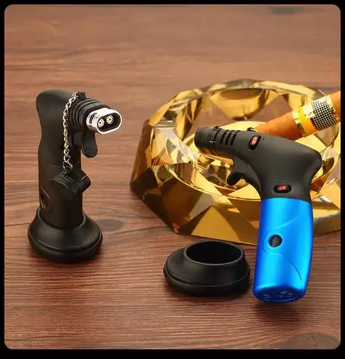 焊枪直喷打火机新双冲防风充气打火机金属气体机雪茄点烟器可视气户外