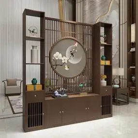 新中式进门屏风隔断客厅实木入户玄关置物架原鞋柜家用遮挡带一体