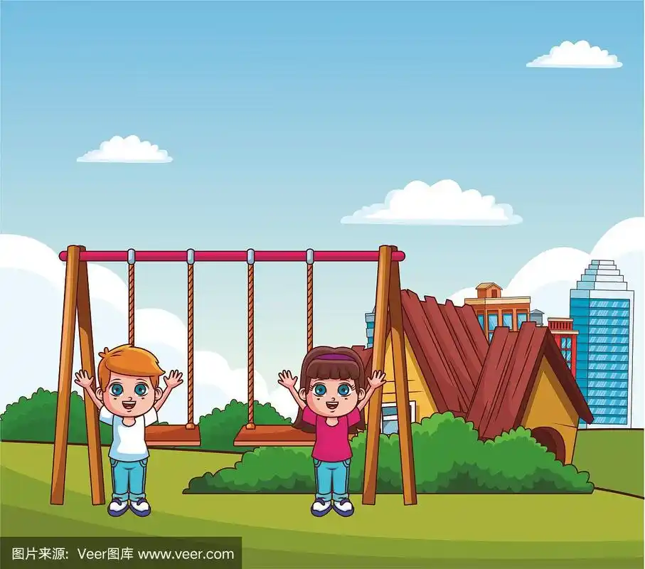 孩子们在公园里玩卡通