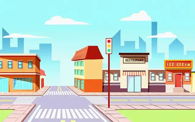 扁平城市场景街道商店街景矢量ai插画建筑城市背景