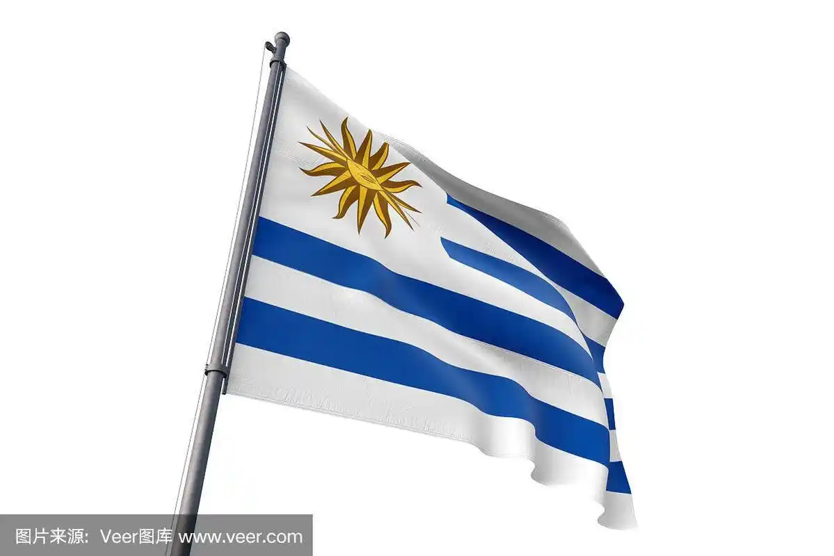 乌拉圭国旗飘扬孤立的白色背景