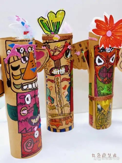 手工牛皮纸作品| 印第安图腾柱 孩子们的手工纸作品| 印第安图腾柱