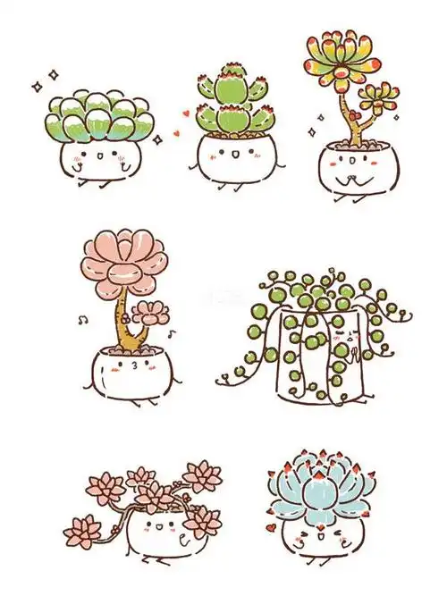 用括号和小三角画一盆可爱的多肉吧简笔画教程多肉植物简笔画