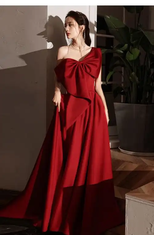 礼服女宴会晚礼服高档酒红色新娘敬酒服新款夏季回门订婚感宴会气质晚