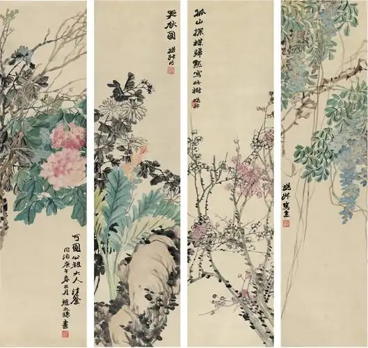 赵之谦(1829～1884) 四时花卉屏