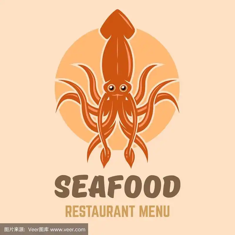鱿鱼标志概念为海鲜餐厅菜单