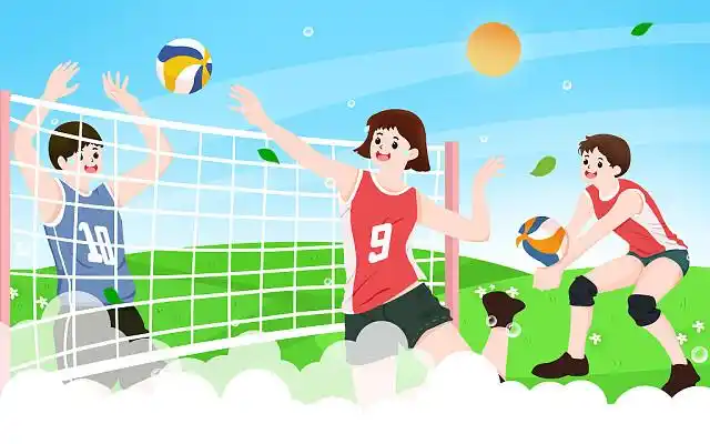 卡通扁平排球插画jpg运动户外人物