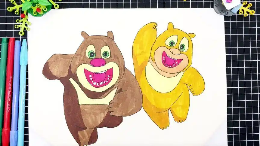 草莓简笔画 小时侯的熊大熊二胖嘟嘟的好可爱呀