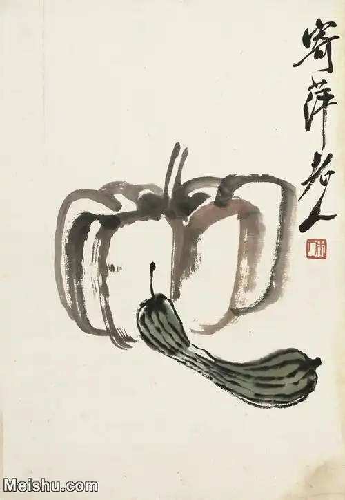 现代国画齐白石作品-拍照小片--水墨-30x43-35x51-南瓜册页图片-31m
