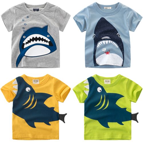 夏季儿童装6-7男童短袖t恤3宝宝纯棉半袖4-5岁小孩上衣服鲨鱼图案