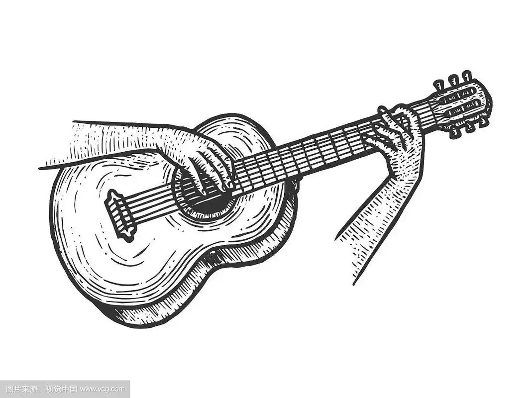 手弹吉他素描雕刻