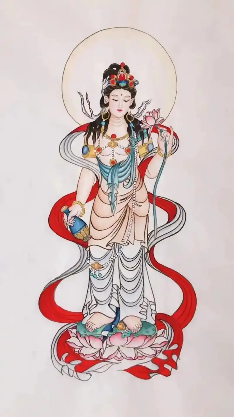 观世音菩萨画像32张.青年画家郝思思笔下的观音三十二法相以及 - 抖音
