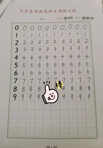 阿拉伯数字书写工整漂亮,除了认真态度外,还需要具备对数字书写规律的