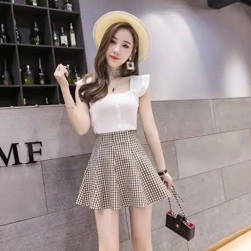 汇今美半身裙子女春夏季新款 高腰显瘦短裙格子半身裙女秋季新款修身a