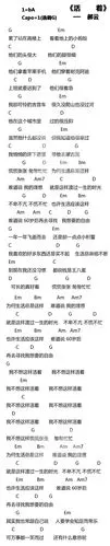 郝云《活着》吉他谱_图片和弦谱_g调指法_民谣吉他谱_玩易扒歌版